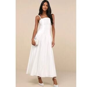 Lulus Modern Adoration White Satin Backless Lace-Up Maxi Dress Size L